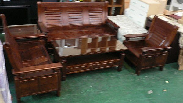樂居二手家具館 實木家具拍賣 全新*原木樟木沙發椅*實木板椅/123含大小茶几/客廳桌椅