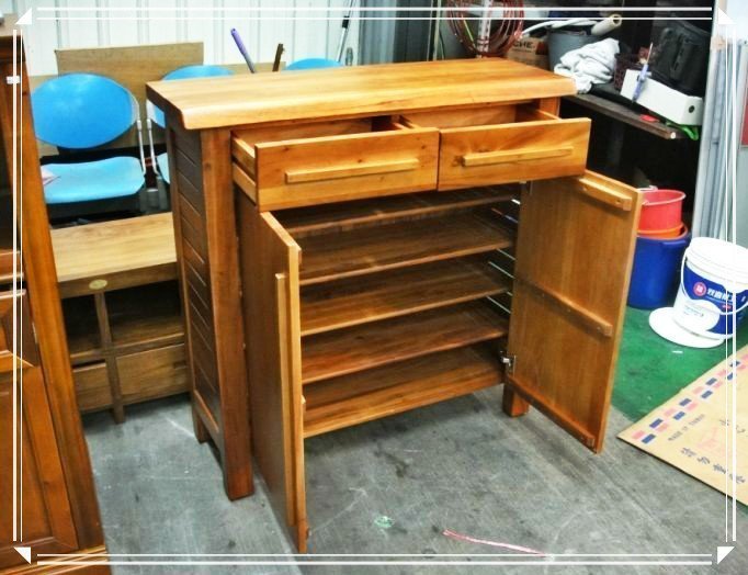 樂居二手家具 台中二手家具賣場 TK-F0H*豪 全新柚木厚板鞋櫃 鞋櫥 鞋架 收納櫃 高低櫃*台北桃園新竹彰化南投嘉義