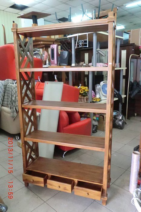 樂居二手家具 全新中古傢俱賣場 P471 *庫存原木 柚木交叉編織四層三抽屜展示架* 書架 雜誌架 高低藝品酒櫃