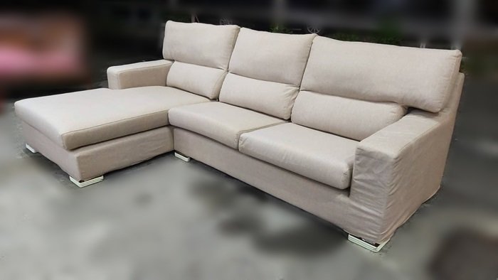 樂居二手家具(北) 便宜2手傢俱拍賣A90307*米色布L型沙發* 木沙發 皮沙發 原木組椅 仿古組椅 泰山樹林新莊