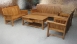 樂居二手家具 TK-B020*全新柚木條子木沙發 木板椅 實木木頭椅 客廳桌椅含大茶几 沙發矮桌* 2手家具拍賣家