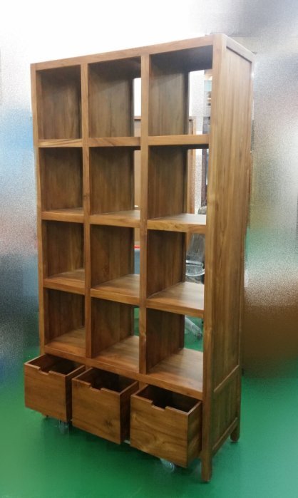 樂居二手家具 全新中古傢俱賣場 TK-A0BB *實木柚木12格3抽書櫃 書架* 展示櫃 高低櫃 收納櫃 隔間屏風櫃