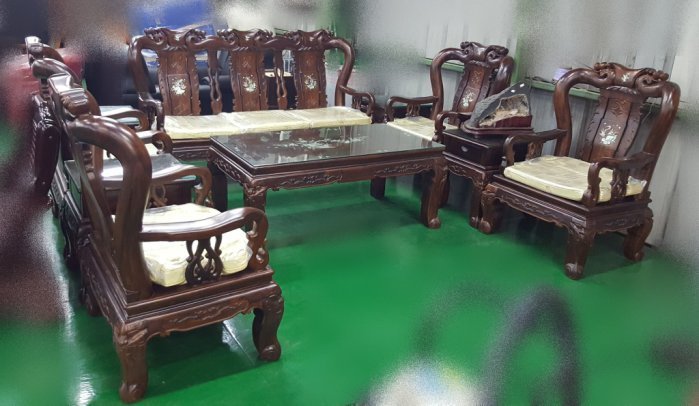 樂居二手家具生活館(中) 台中全新中古傢俱買賣 LG0124AJA*高級雞翅木10件組戰國式木頭沙發*仿古木頭椅 木板椅