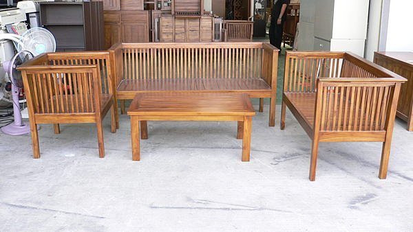 樂居二手家具館 全新中古傢俱賣場 P156*柚木木製沙發*實木木板椅/客廳桌椅/日式條子沙發組椅