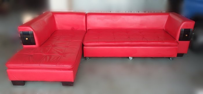 【宏品二手家具館】 台中全新中古家具拍賣 A4043*紅色L型皮沙發*客廳桌椅 電視櫃 書櫃酒櫃 新北板橋樹林